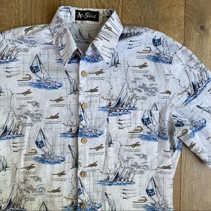 Alan Stuart All Over Nautical Print Short Sleeve Button Up Shirt Medium Vintage